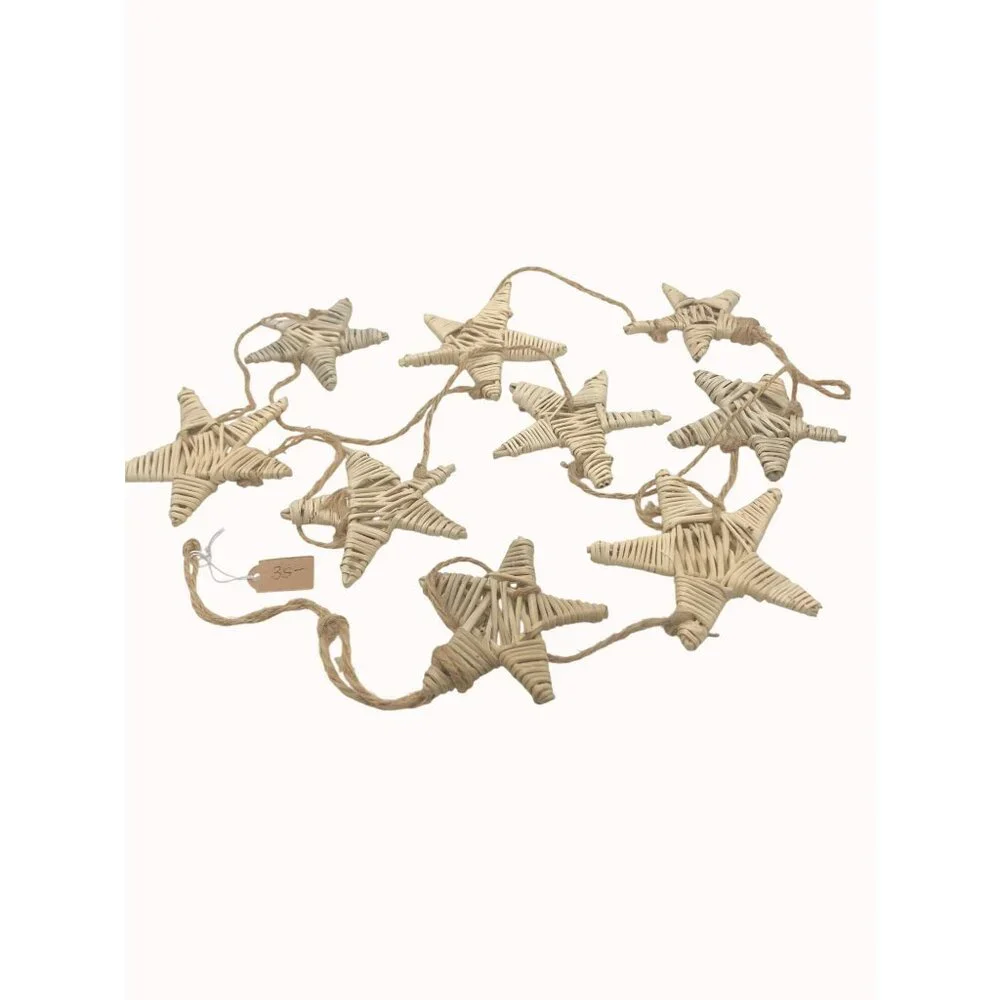 Handmade Natural Wicker Star Garland With 9 Stars 6 Ft Long Rustic Decor Xmas